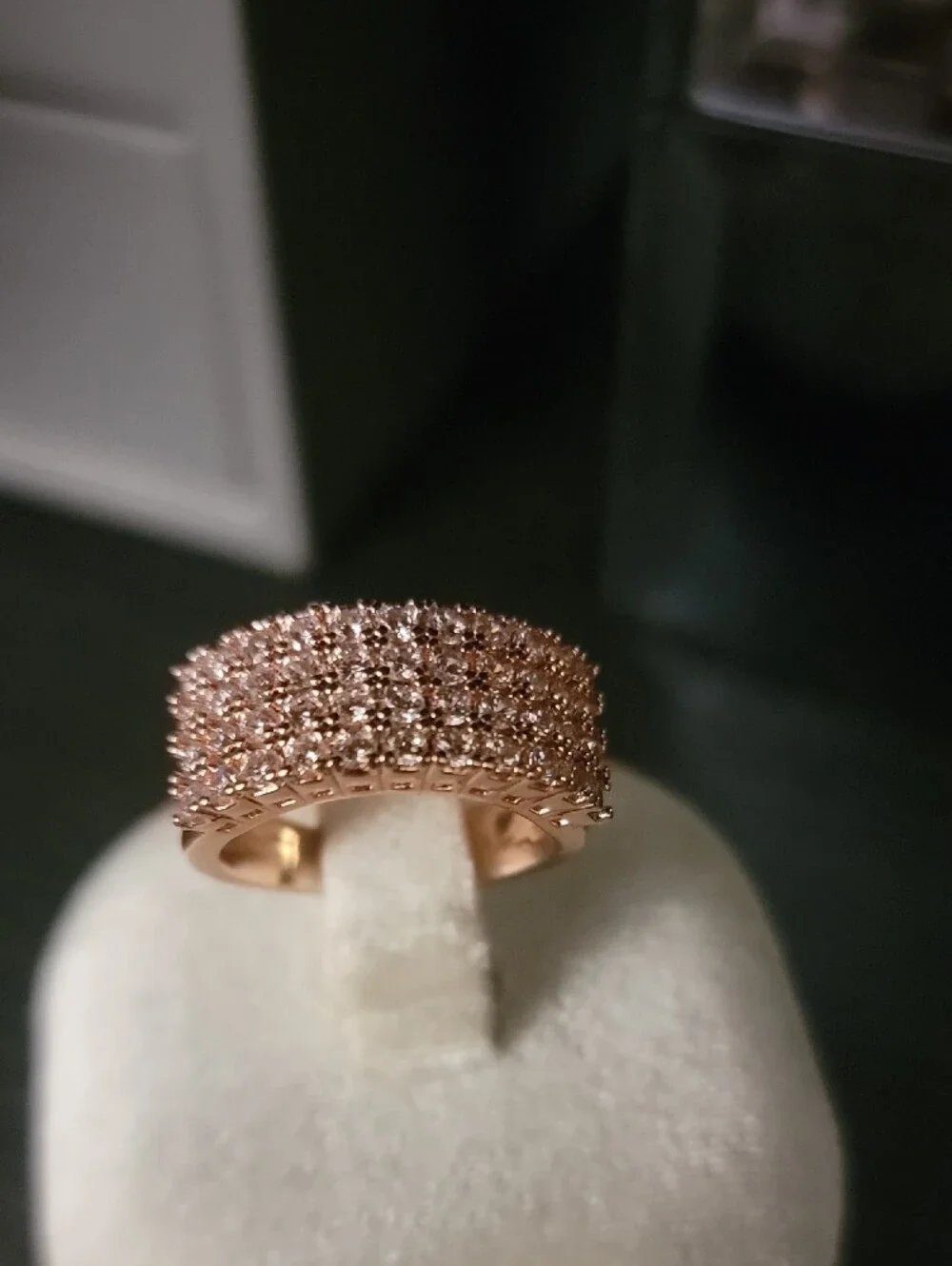 Rose Gold Pavé Multi-Row Crystal Statement Ring - Women Jewelry